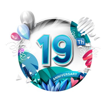 19 yıl parlak yıldönümü logosu, dekoratif arka plan