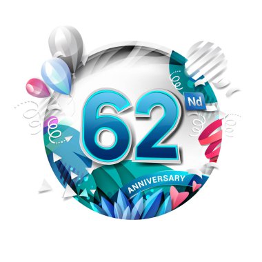 62 yıl parlak yıldönümü logosu, dekoratif arka plan