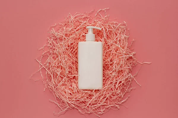 Spa kozmetik beyaz küvet, markalaşma modeli, renk arkaplanı üst görünümü