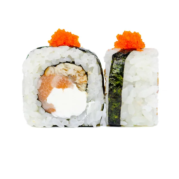 Tradycyjne Japońskie Sushi Świeże Bułki Białym Tle Białym Tle Ryż — Zdjęcie stockowe