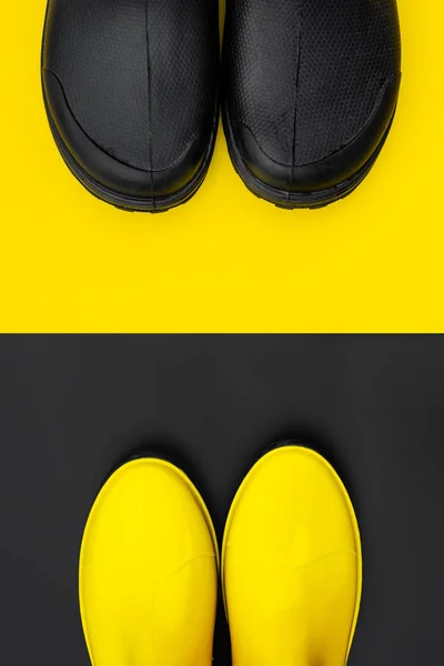 Front Parts Rain Shoes Facing Each Other Inversive Backgrounds Colorful — Stock Photo, Image