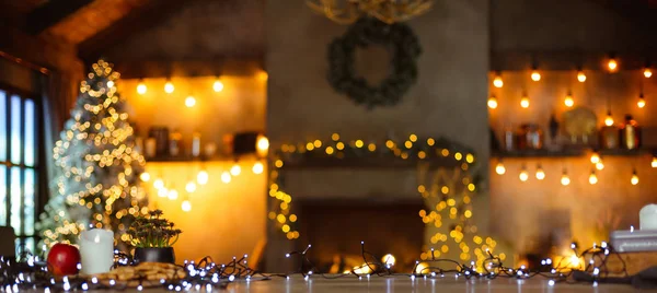 Natal Casa Caça Fundo Decorado Para Árvore Natal Natal Guirlanda — Fotografia de Stock