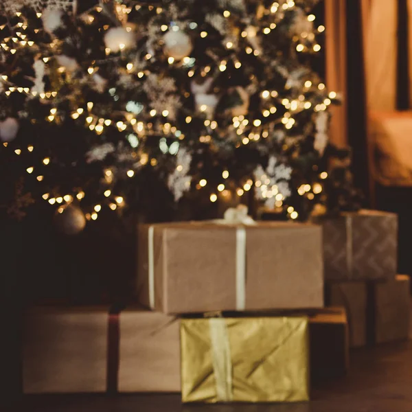 Fond Noël Arbre Noël Avec Cadeaux Graissés — Photo