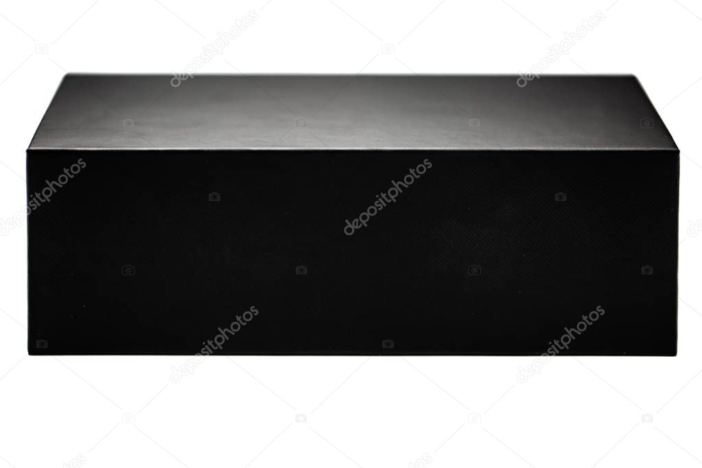 Closed black box of textured cardboard on white background. Isolated