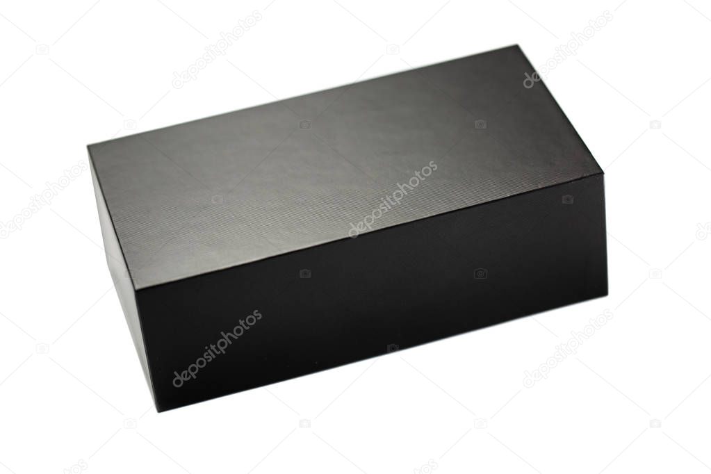 Closed black box of textured cardboard on white background. Isolated