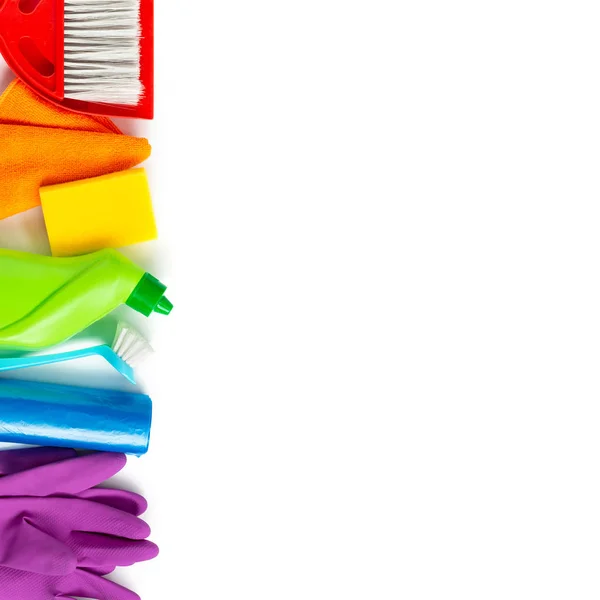 Kit Multicolorido Para Limpeza Molas Brilhantes Casa Conceito Primavera Vista — Fotografia de Stock