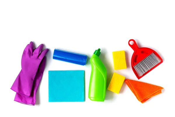 Kit Multicolorido Para Limpeza Molas Brilhantes Casa Conceito Primavera Vista — Fotografia de Stock