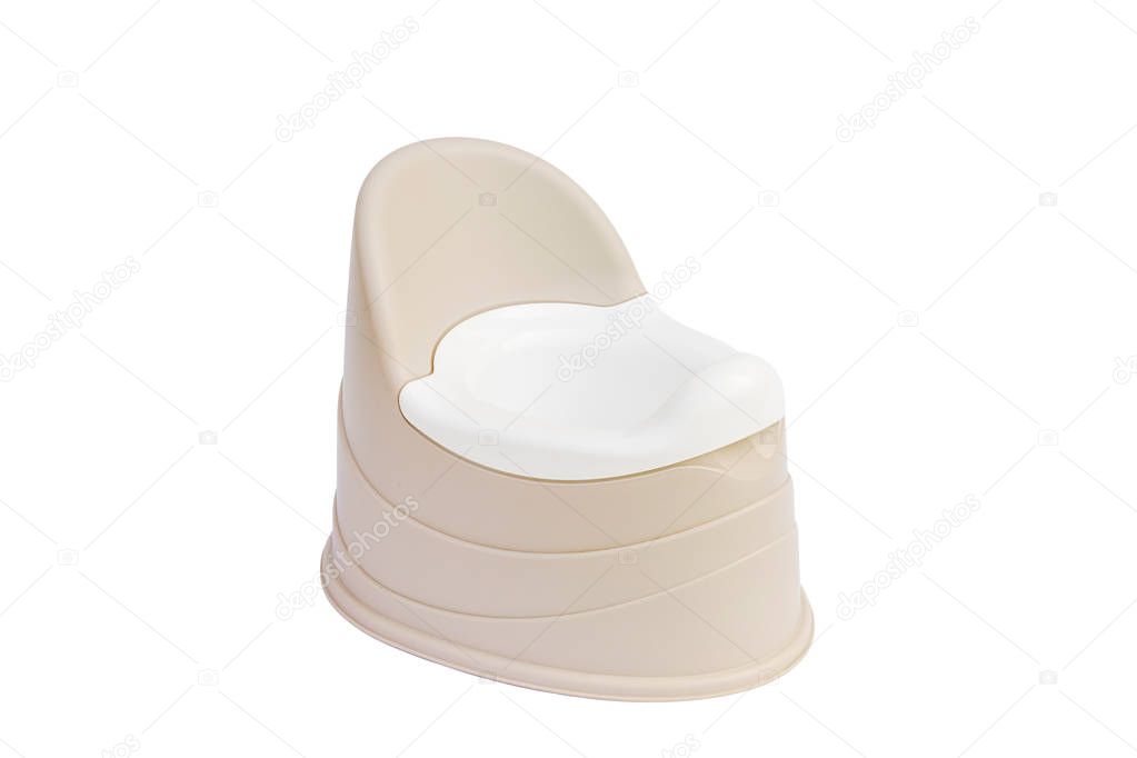 Beige children's potty with a removable bowl. Isolated on white background.