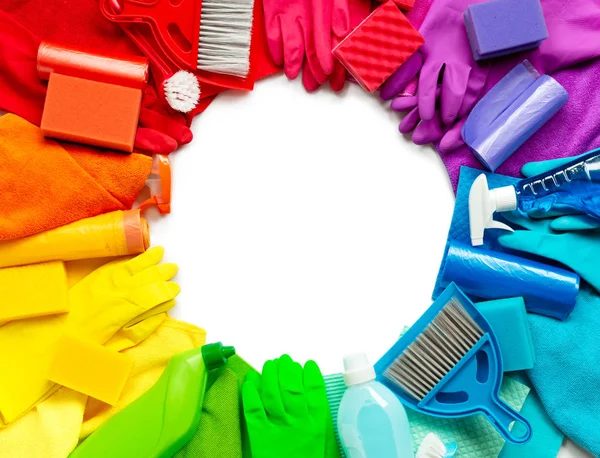 Rainbow Set Bright Spring Cleaning House Concept Spring Copy Space — Stock Photo, Image