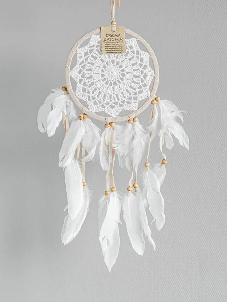 White Dreamcatcher Indický Amulet Který Chrání Spáče Před Zlými Duchy Stock Fotografie