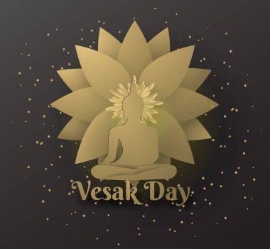 Nilüfer çiçeğinin önündeki Buddha Kara zemin üzerine Mutlu Vesak günleri