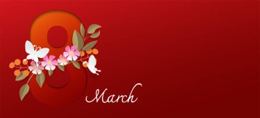 Kırmızı arka planda 8 Mart Mutlu Kadın Günü