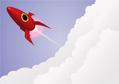 Vektör, illüstrasyon konsepti iş veya girişim okuyucusu, kırmızı roket fırlatma, pazarlama, hedef, 3d.