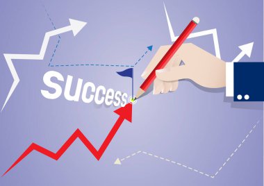 Mavi soyut arkaplan ve vektör illüstrasyonuyla başarının el çizimi çizimi. İş konsepti. Dijital el işi. Kağıt sanatı ve el işi.