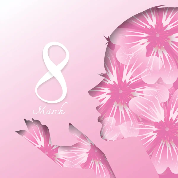 Frauentag Konzept Mädchen Gesicht Von Einer Rosa Blume Auf Rosa — Stockvektor