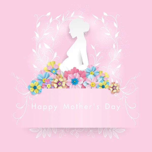 Papel Blanco Mujer Bajo Flor Colorida Feliz Día Madre Con — Vector de stock