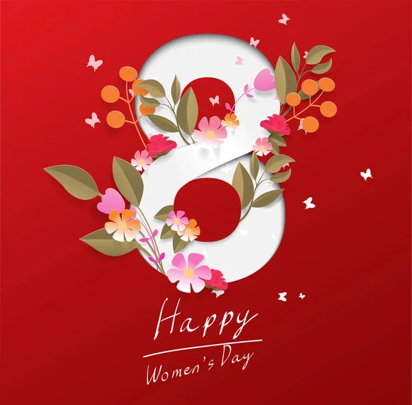 Feliz Día Mujer Sobre Fondo Rojo — Archivo Imágenes Vectoriales