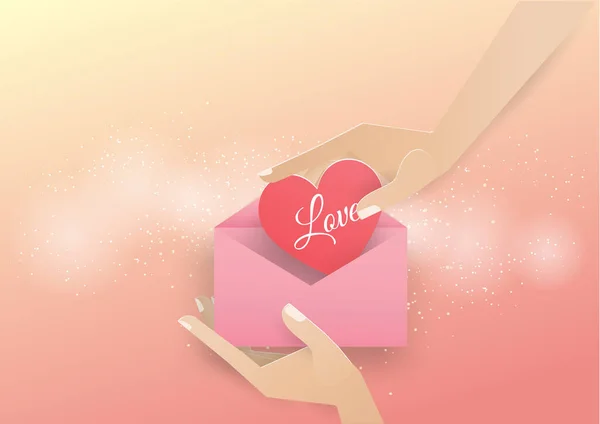 Hand Legte Herz Umschlag Valentinstag — Stockvektor