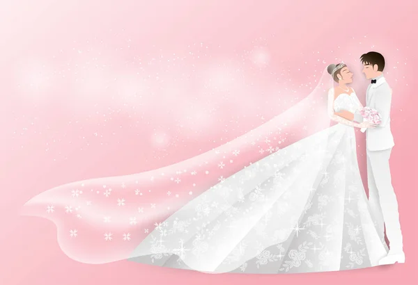 Красивые Идеальные Элегантные Свадебные Любовные Пары Розовом Заднем Плане — стоковый вектор