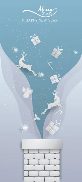 Bílý Dva Sobi Santa Claus Sněhová Vločka Dekorace Skok Komína — Stockový vektor