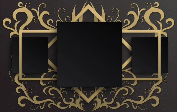 Black Background Frame Golden Ivy Pattern Black Gradient Background Looks — Stock Vector