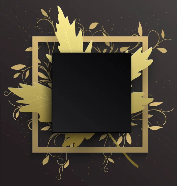 Black Background Golden Frame Ivy Pattern Black Gradient Background Looks — Stock Vector