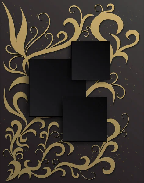 Black Frame Background Golden Ivy Pattern Black Gradient Background Looks — Stock Vector