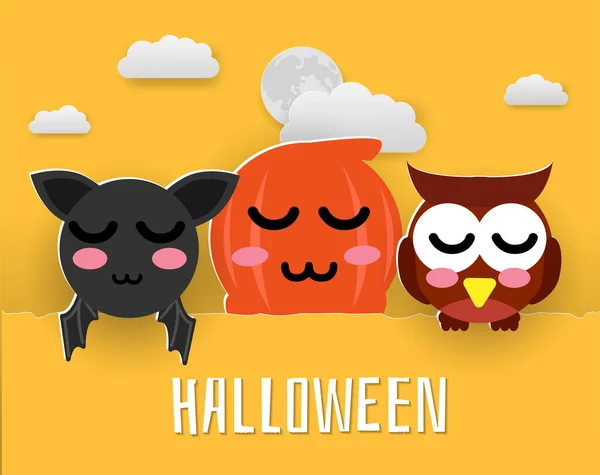 Pancarta Halloween Truco Trato Con Murciélago Pumplin Búho Están Durmiendo — Archivo Imágenes Vectoriales