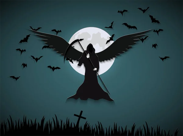 Posel Smrti Noci Netopýry Moon Halloween Trik Nebo Treat Paper — Stockový vektor