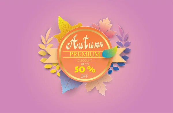 Scrittura Mano Boder Autunno Testo Banner Premium Rosa — Vettoriale Stock