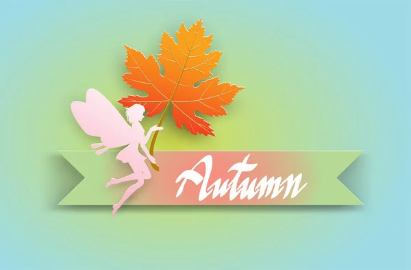 Texto Escritura Otoño Cinta Ángulo Sostienen Las Hojas Banner Premium — Archivo Imágenes Vectoriales