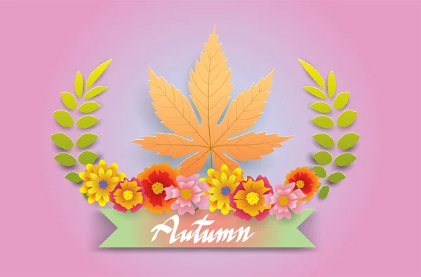 Φθινόπωρο Χέρι Γράψιμο Κείμενο Φύλλα Δέντρο Σύνορα Banner Premium Ροζ — Διανυσματικό Αρχείο