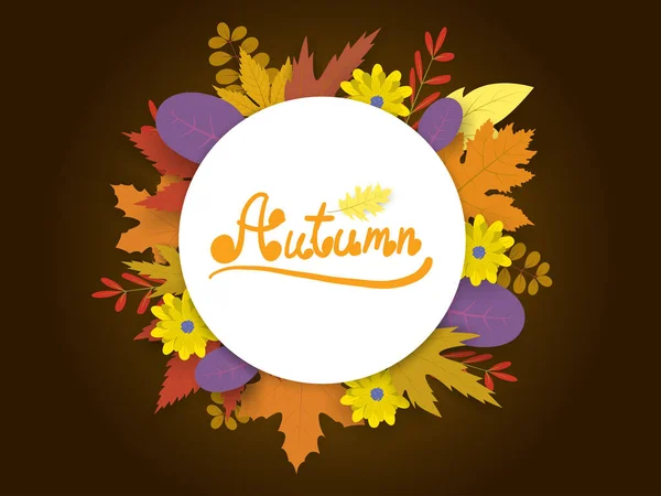 Herbstkreis Banner Mit Handgeschriebenem Text Und Blatt Verkauf Jahreszeit — Stockvektor