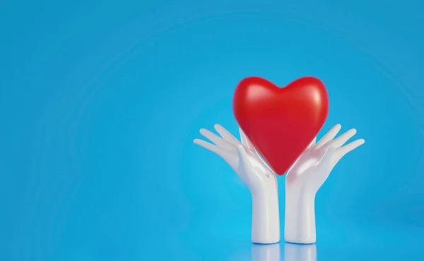 White Hands Holding Big Red Heart World Heart Day — стоковое фото