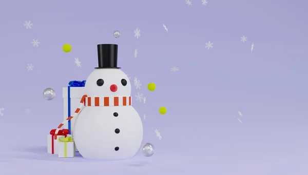 Rendering Snowman Happy Three Giftboxs Snowflake Merry Christmas Happy New — Stock Photo, Image