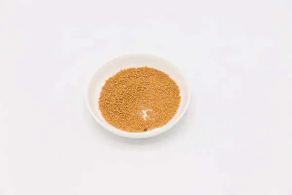 Mustard Seeds White Bowl — Stock Photo, Image