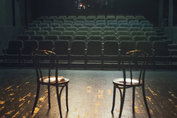 Two Chairs Stage Front Empty Auditorium — Stock Photo, Image
