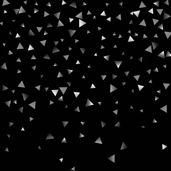 Triangle de confettis argent sur fond noir . — Image vectorielle