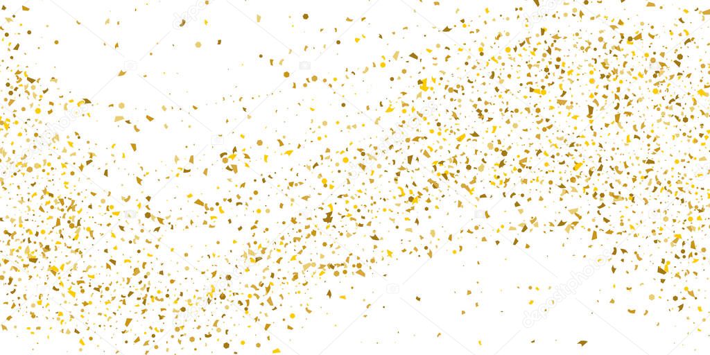 Golden glitter confetti on a white background.Gold banner. Decorative element. Luxury background for your design, logo, web, card, exclusive, certificate, gift, luxury, privilege,  store, present.