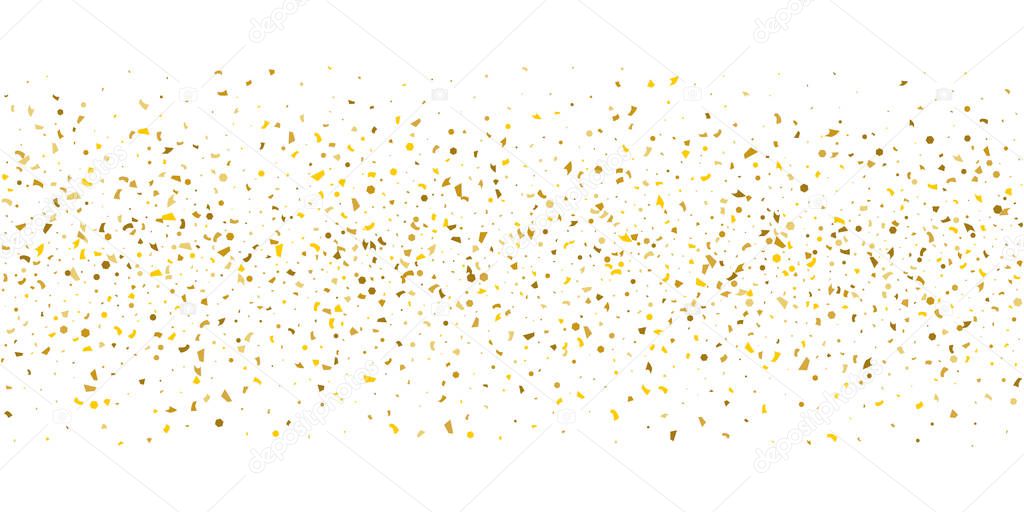 Golden glitter confetti on a white background.Gold banner. Decorative element. Luxury background for your design, logo, web, card, exclusive, certificate, gift, luxury, privilege,  store, present.