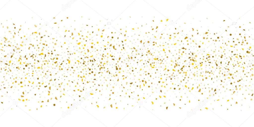 Golden glitter confetti on a white background.