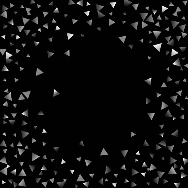 Triangle de confettis argent sur fond noir . — Image vectorielle