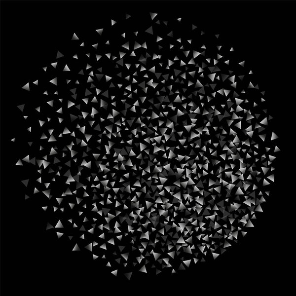 Silver confetti triangle on a black background.