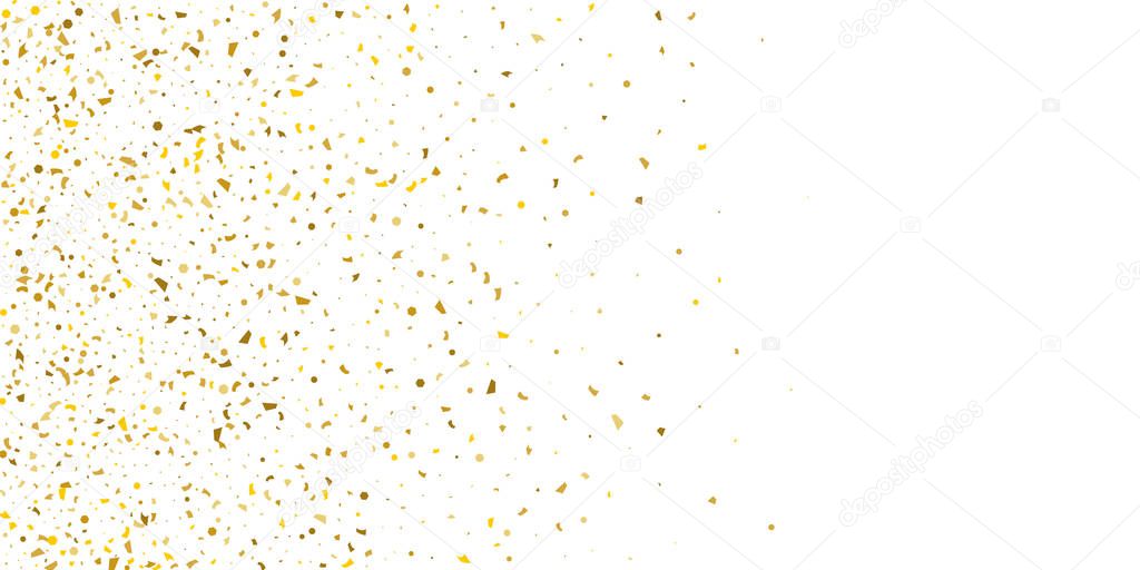 Golden glitter confetti on a white background.Gold banner. Decorative element. Luxury background for your design, logo, web, card, exclusive, certificate, gift, luxury, privilege,  store, present.