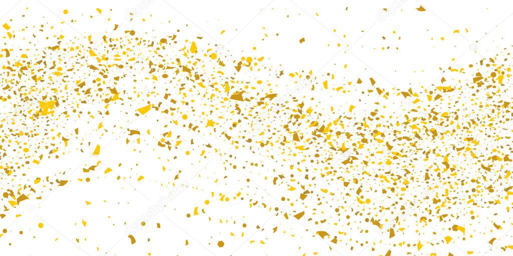 Golden glitter confetti on a white background.Gold banner. Decorative element. Luxury background for your design, logo, web, card, exclusive, certificate, gift, luxury, privilege,  store, present.