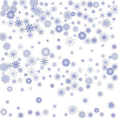 Beyaz arkaplanda mavi kar taneleri. 