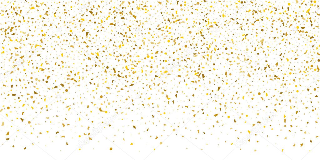 Golden glitter confetti on a white background.Gold banner. Decorative element. Luxury background for your design, logo, web, card, exclusive, certificate, gift, luxury, privilege,  store, present.