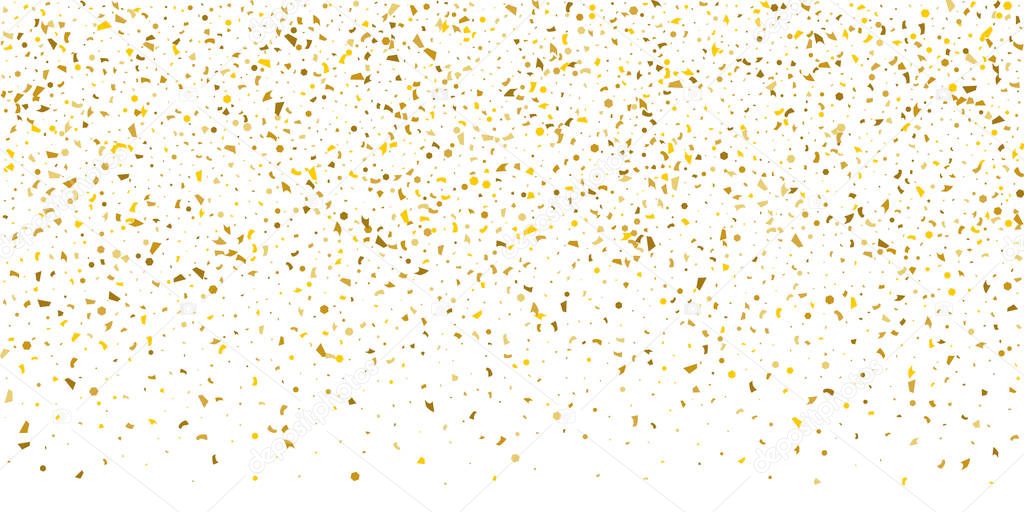 Golden glitter confetti on a white background.