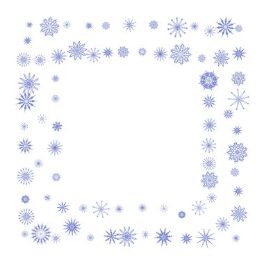 Beyaz arkaplanda mavi kar taneleri. 