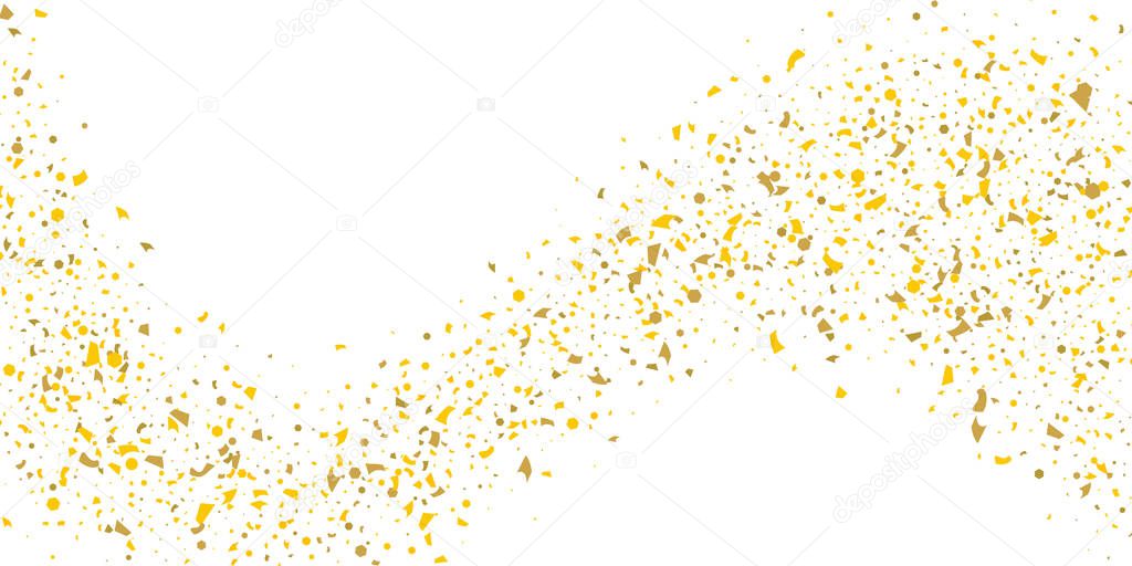 Golden glitter confetti on a white background.Gold banner. Decorative element. Luxury background for your design, logo, web, card, exclusive, certificate, gift, luxury, privilege,  store, present.